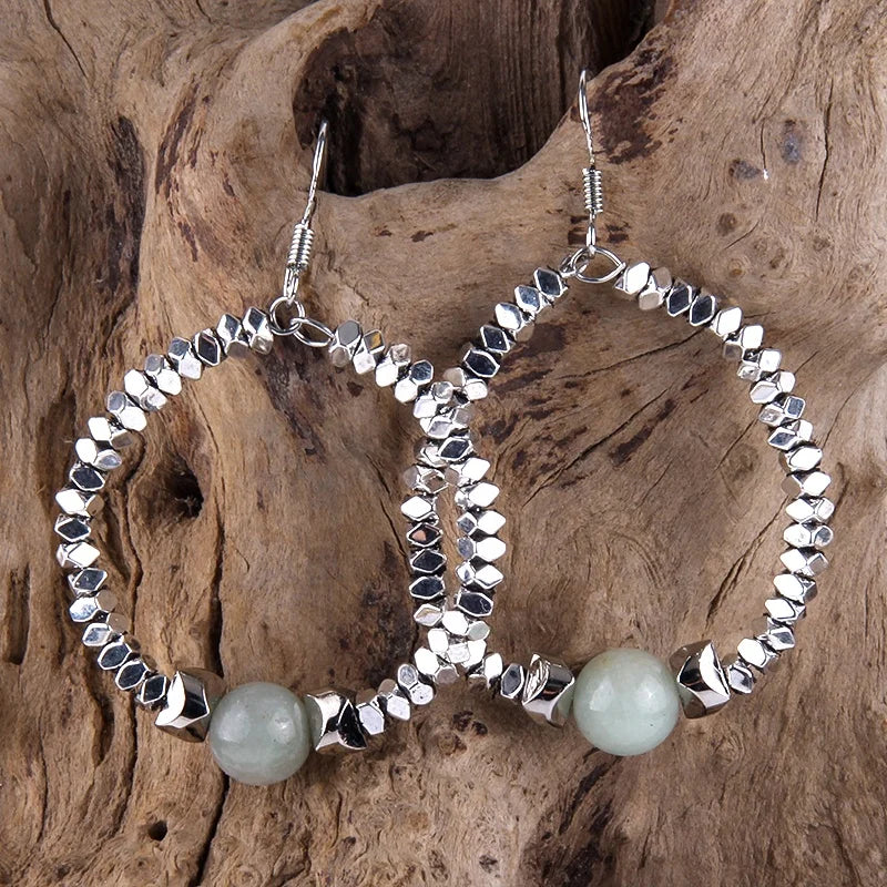 Beautiful Boho Women Jewelry  Natural  Stone Small Silver Magnetite Earring  Drop Earrings