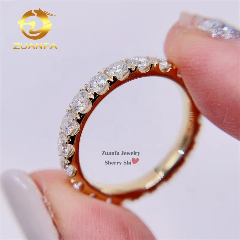 Stock Basic Style Engagement Ring Band Solid Real 10k Yellow Gold 3mm Moissanite Diamond Gold Eternity Ring