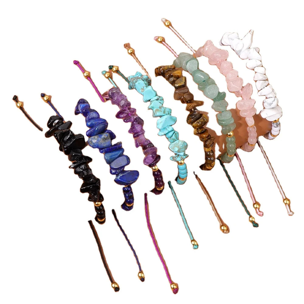 Wholesale Fashion Jewelry Natural Crystal Chips Gravel Facet Bracelets Polishing Stone Crystal Chips Bracelet