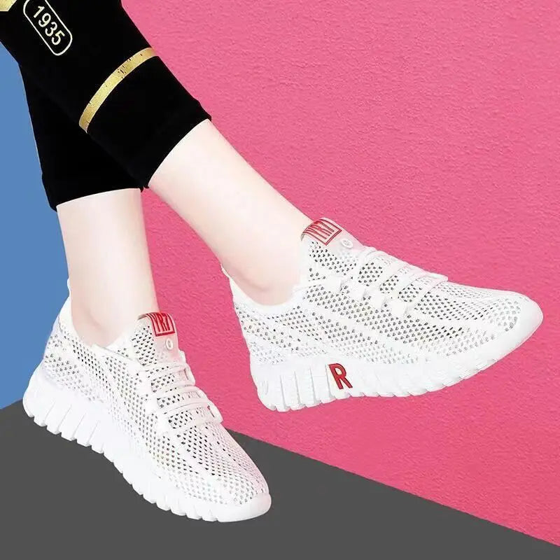 Hongyan Casual Sports Mesh Shoes Women Fashion White Shoes Soft Soled Women's Shoes