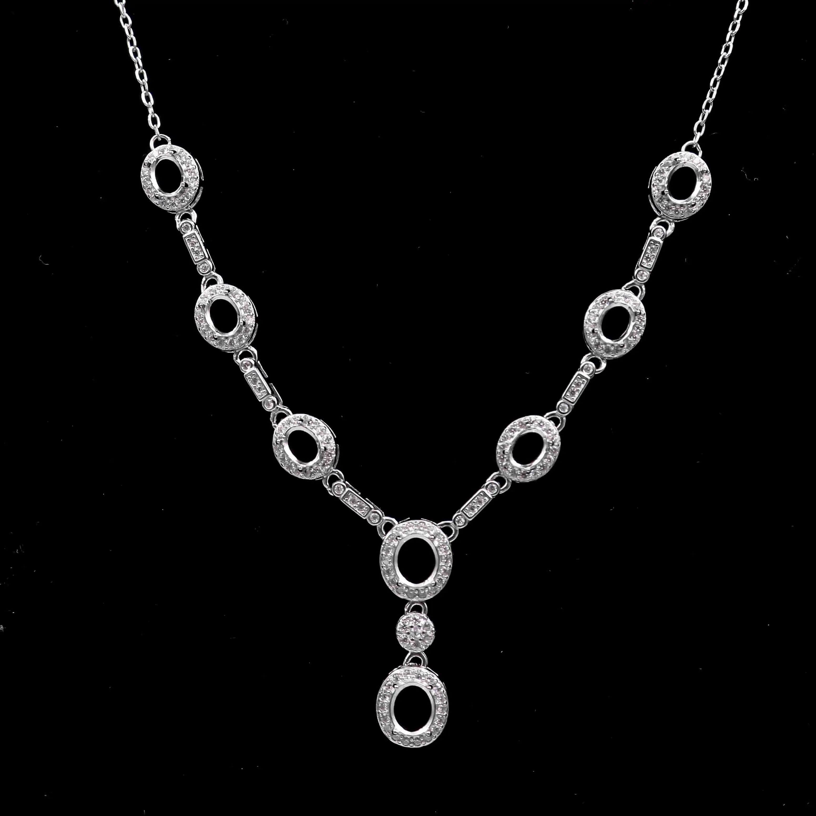 Sterling Silver 4*5+5*6mm Semi Mount Necklace Empty Frame Support Blank Setting S925 Base Without Center Stone for DIY Inlay