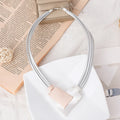 TongLing Simple Minimalist Geometric Rectangle Jewelry Choker Necklace Grey Leather Cord Short Necklace for Summer Beach Party