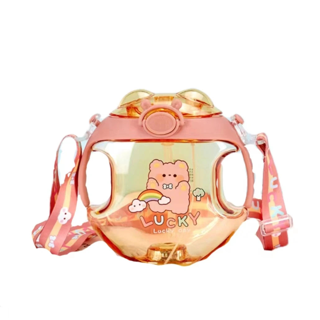 2022 Version Flash Donut Spray Water Bottle Children's Straw Cup  Cute Cartoon Bottle with Handle 450ml