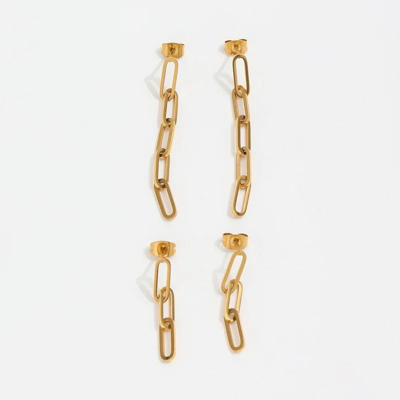 Waterproof & Tarnish Free 18k Pvd Gold Plated Basic Link Chain Stainless Steel  Dangle Earring