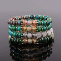 New Fashion Jewelry Natural Stone CZ Pave Crown Charms Real Gold Plating Beaded Elastic Bracelet Women