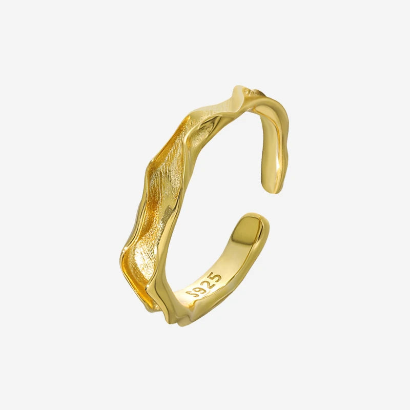 VIANRLA 925 Sterling Silver Irregular Wavy Open Rings Handmade 18k Gold Plated Adjustable Minimalist Jewelry Gift for Women
