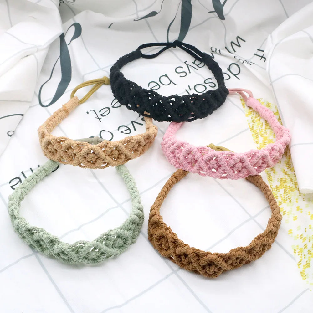 Bandas Elastics Para El Cabello Macrame Head Band/Headpiece Adult Elastic Turban Boho Solid Color Cotton Rope Macrame Hairband