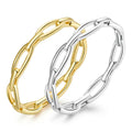 925 Sterling Silver Bohemian Geometric Chain Ring with 14K Gold Plated Minimalist Statement Jewelry for Women BSR211