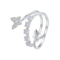 925 Sterling Silver Dancing Butterfly Opening Ring Fantasy Opal Adjustable Ring for Women Pave Setting CZ Fine Jewelry BSR467