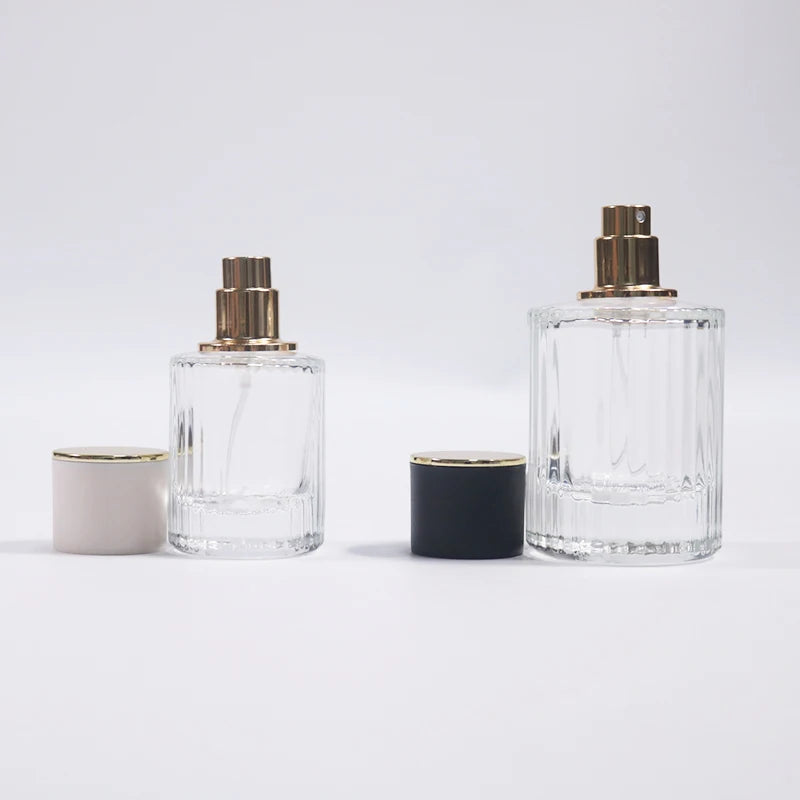 Wholesale Luxury 30ml 50ml Empty Glass Perfume Bottles Transparent Spray Bottle Atomizer Striped Free Sample Customizable Color