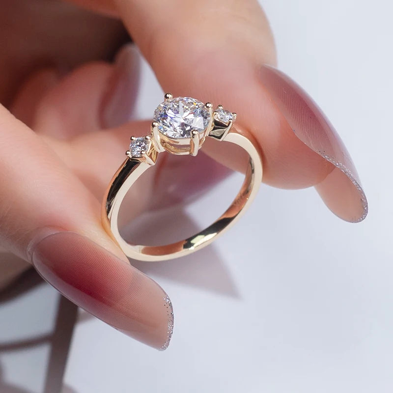 MSR-1196 10k 14k 18k Gold Three Stones Ring 1ct D VS1 Round Brilliant Cut Lab Grown Diamond Engagement Rings for Women