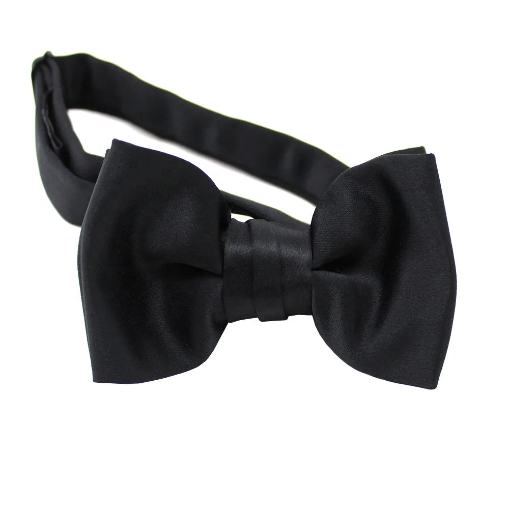 Good Evening Party Pretied Papillon Adjustable Morden Solid Black Butterfly Handmade Tuxedo Banquet Small Satin Bow Ties for Men