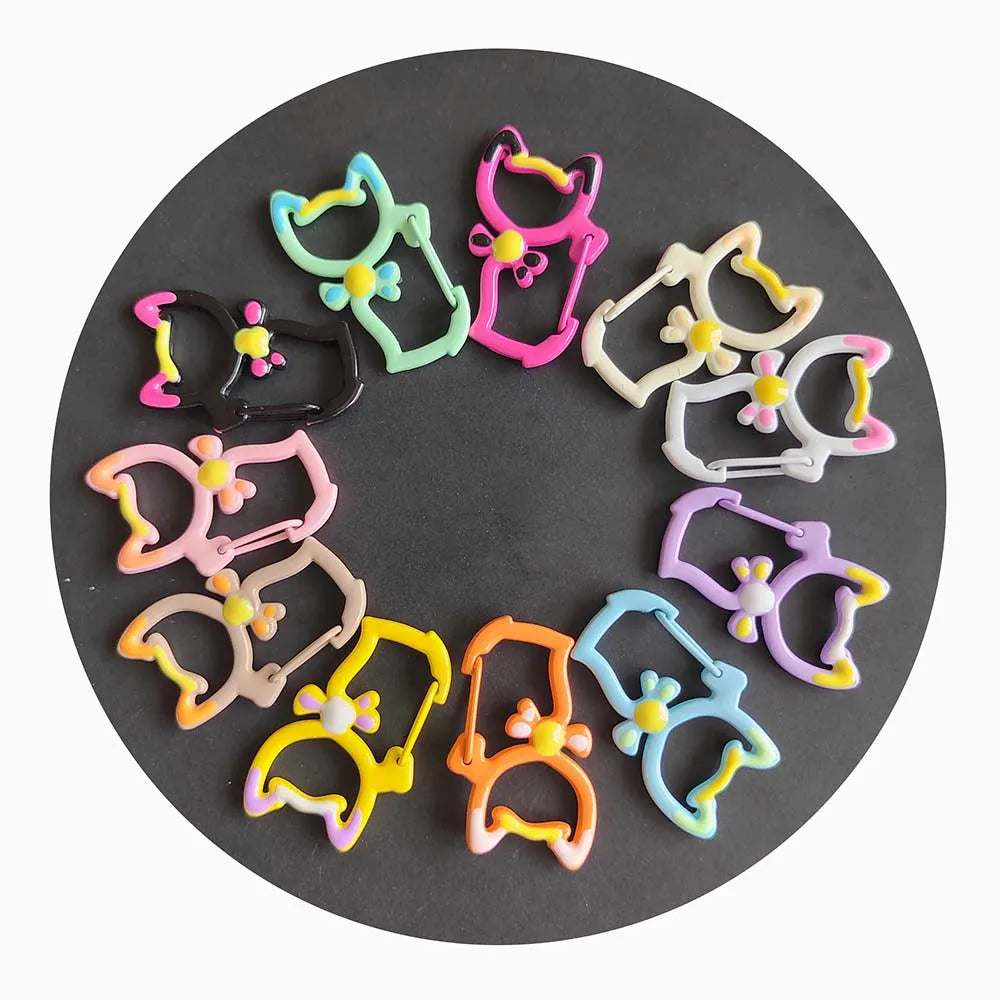 100pcs Alloy Round Cartoon Cat Keychain Lobster Clasp Hooks Animals Buckles for Necklace Key Ring Clasp Jewelry Supplies