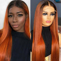 India Virgin Hair 350 Orange Colored Human Hair 5x5 hd Lace Closure Frontal 13x4 13x6 Ginger Lace Front Wig