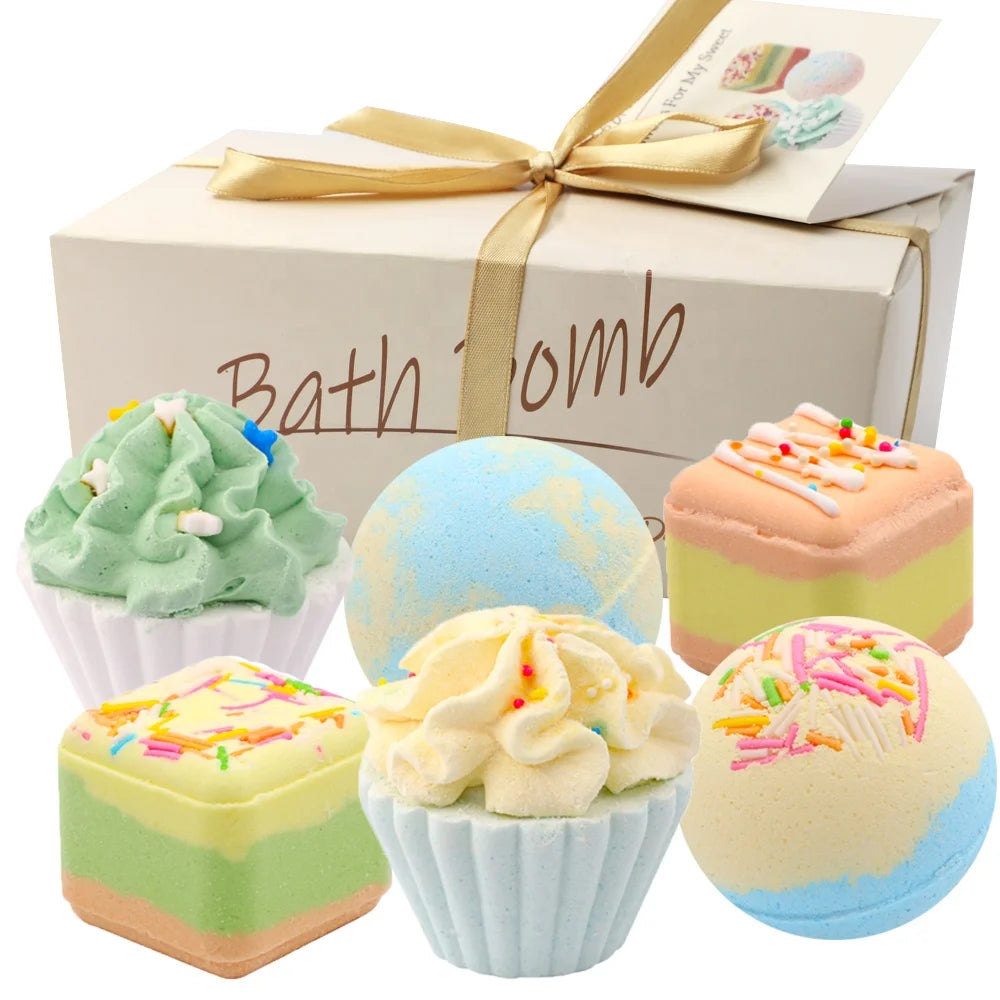 Bathroom Accessories Luxury Organic Vegan Bath Salts Ball Mold Natural Cupcake Kids Bath Bombs Set Private Label with Box