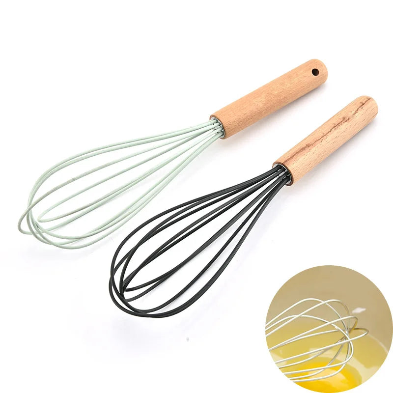Kitchen Tools Hand Easy Eco-Friendly Silicone Stainless Steel Set Wood Handle Milk Flour Rotary Blender Whisk Mixer Home Kitchen