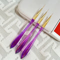 New 3 Pcs Purple Handle With Glitter Nail Art Liner Brush UV Gel Brush Nail Painting Drawing French Liner Pen