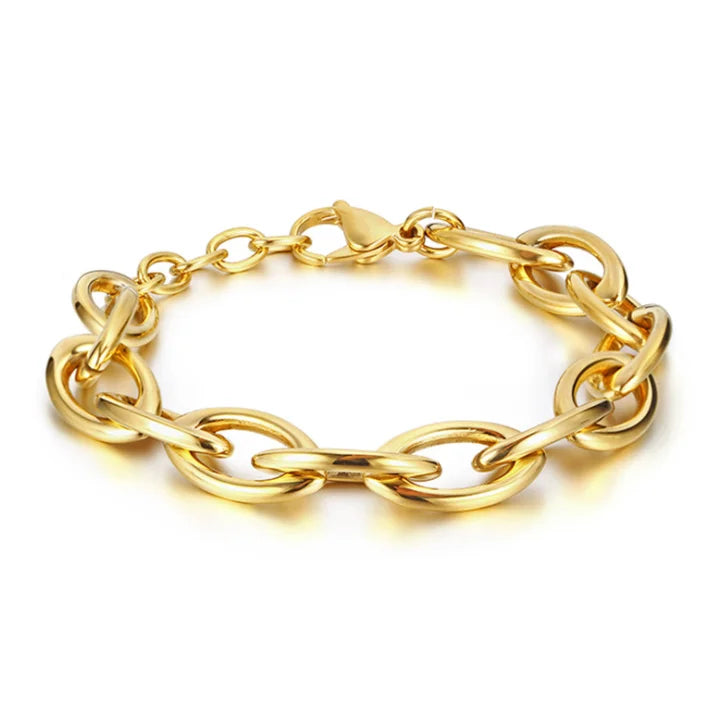 Waterproof Minimalist Wedding Jewelry Vendor Stainless Steel 18k Gold Plated High Polished Oval Chain Link Bracelet