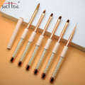 Yalixin Custom Nail Brush Pearl Pink Acrylic Handle UV Gel Nail Liner 3D Art Painting Pen Flat Nylon Hair Shape Private Label