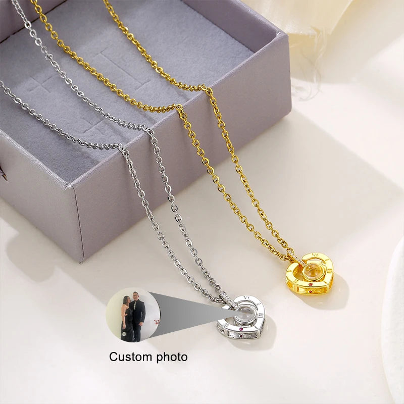Women Valentine's Day Heart Photo Projection Pendants for Necklace I Love You Necklace 100 Languages