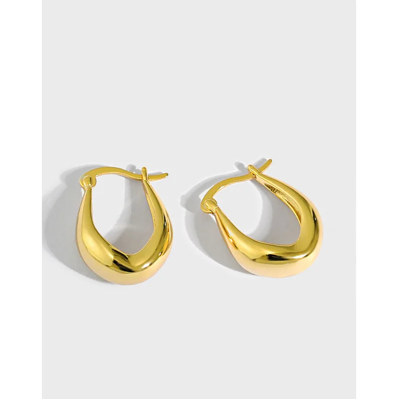 Dropshipping 925 Silver Jewelry Women Gold Plated 925 Sterling Silver U Shape Geometric Hoop Earrings for Women