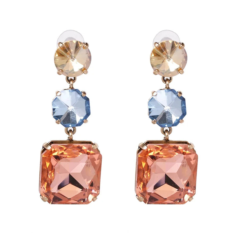 HOVANCI Luxury Temperament Jewelry Inlay Crystal Drop Earrings Elegant Square Champagne Stone Rhinestone Dangle Earrings