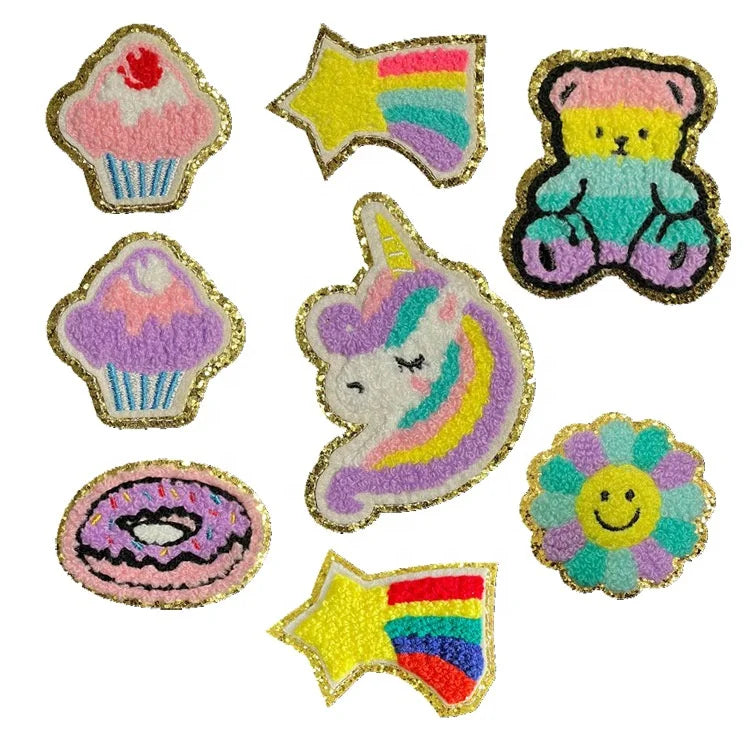 Golden Edges Various Patterns Iron on Patch Chenille Embroidery Patch Sew on Patch for DIY Hats Bags Jackets
