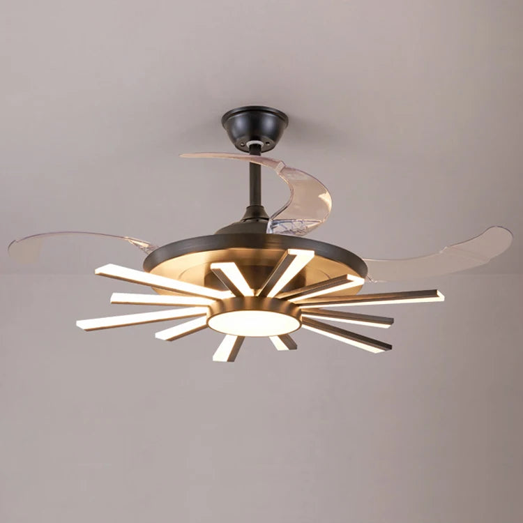 Large Round Living Room Chandelier Black Luxury Modern Led Ceiling Fan with Light for Home Bedroom