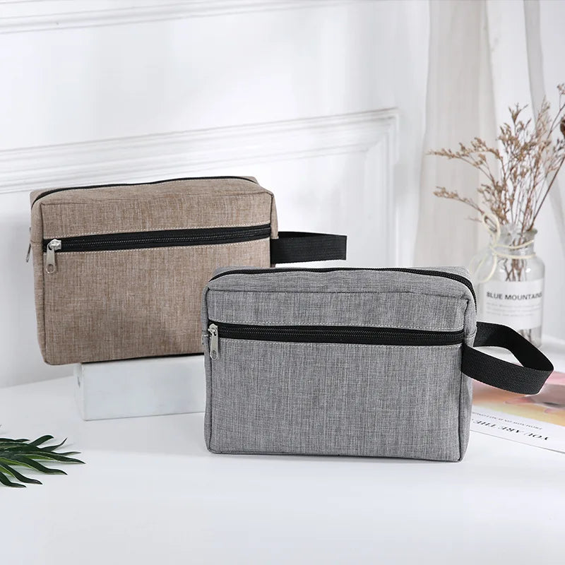 Hot Fashion Custom Logo Oxford Cosmetic Beauty Makeup Bag Waterproof Reusable Unisex Front Pocket Travel Toiletry Zipper Bag