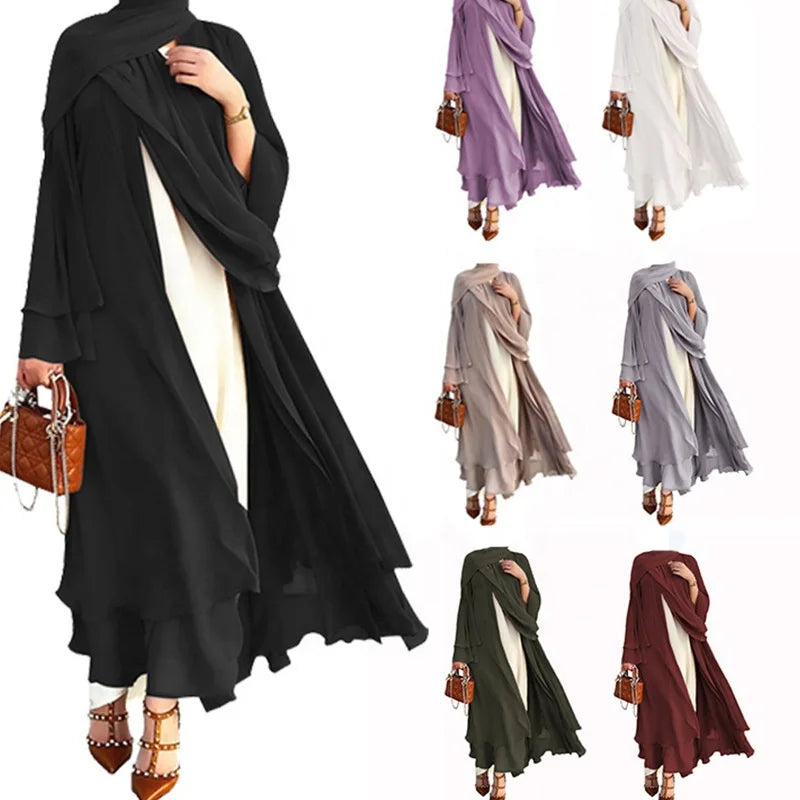 Zifeng OEM Bebe Nina Ropa Islamica Eid Elegant Plain Chiffon Cardigan Dress