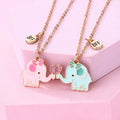 Rinhoo Fashion Dainty Friendship Necklace Tiny Charm Pink Enamel Heart Cartoon Elephant Couple Card BFF Kids Children Necklace