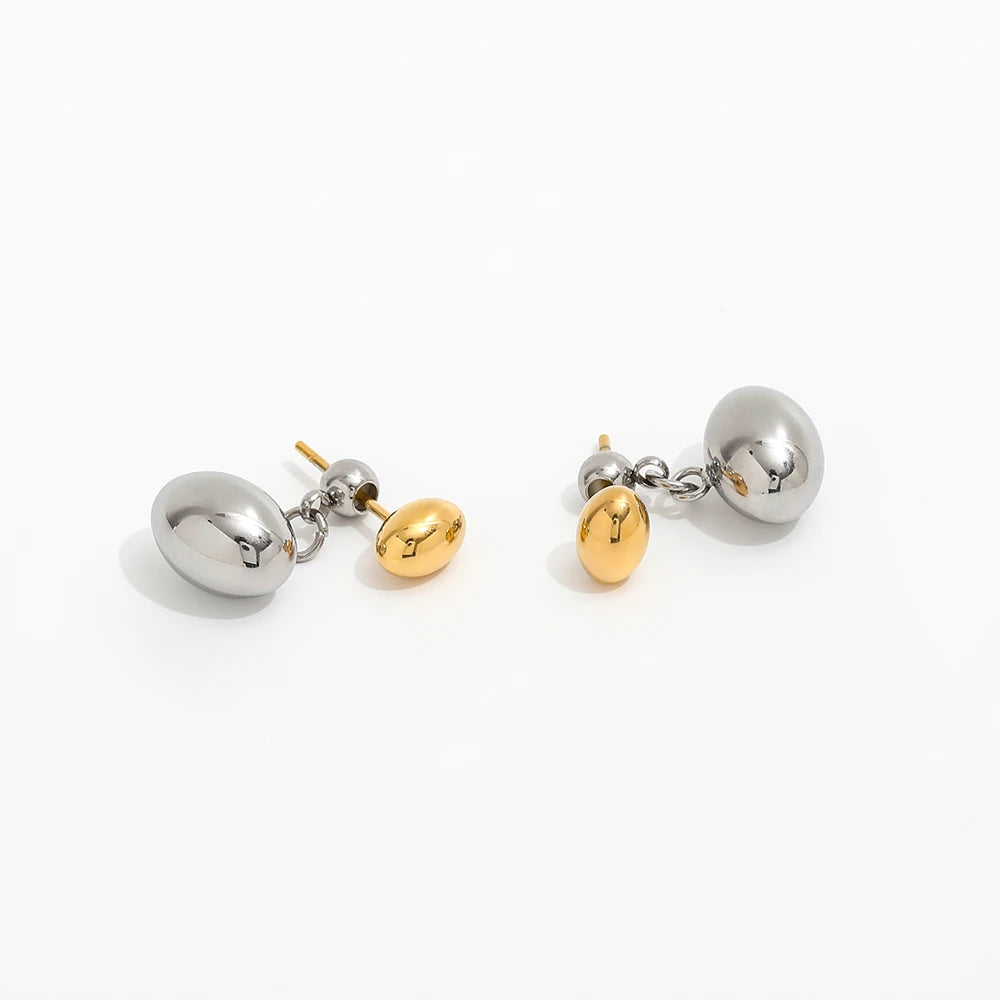 Trendy Earring 18K Gold Plated Two-tone Little Beans Pendant Stud Earrings Stainless Steel Earrings Wholesale
