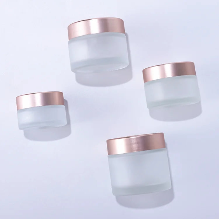 Wholesale Cosmetic Packaging Skin Care 5g 10g 15g 20g 30g 50g 60g 100g Rose Gold Lid Empty Round Matte Glass Frost Cream Jar
