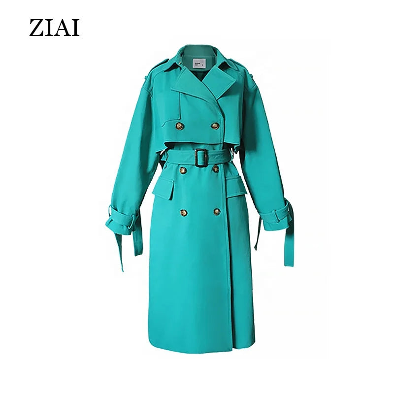 Spring New Style Green Fashionable Casual Windbreaker Women Loose Mid-length Korean Style Jacket