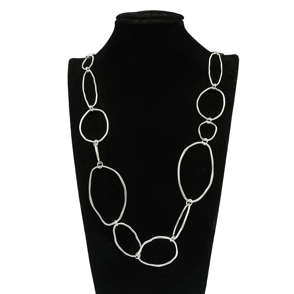 Factory Direct Sale Round Alloy Circle & Line Articulated Long Chain Necklace for Women