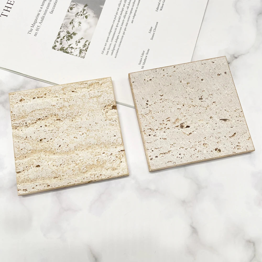 Custom Cream Travertine Coasters Natural Round Square Beige Drink Stones Mats & Pads