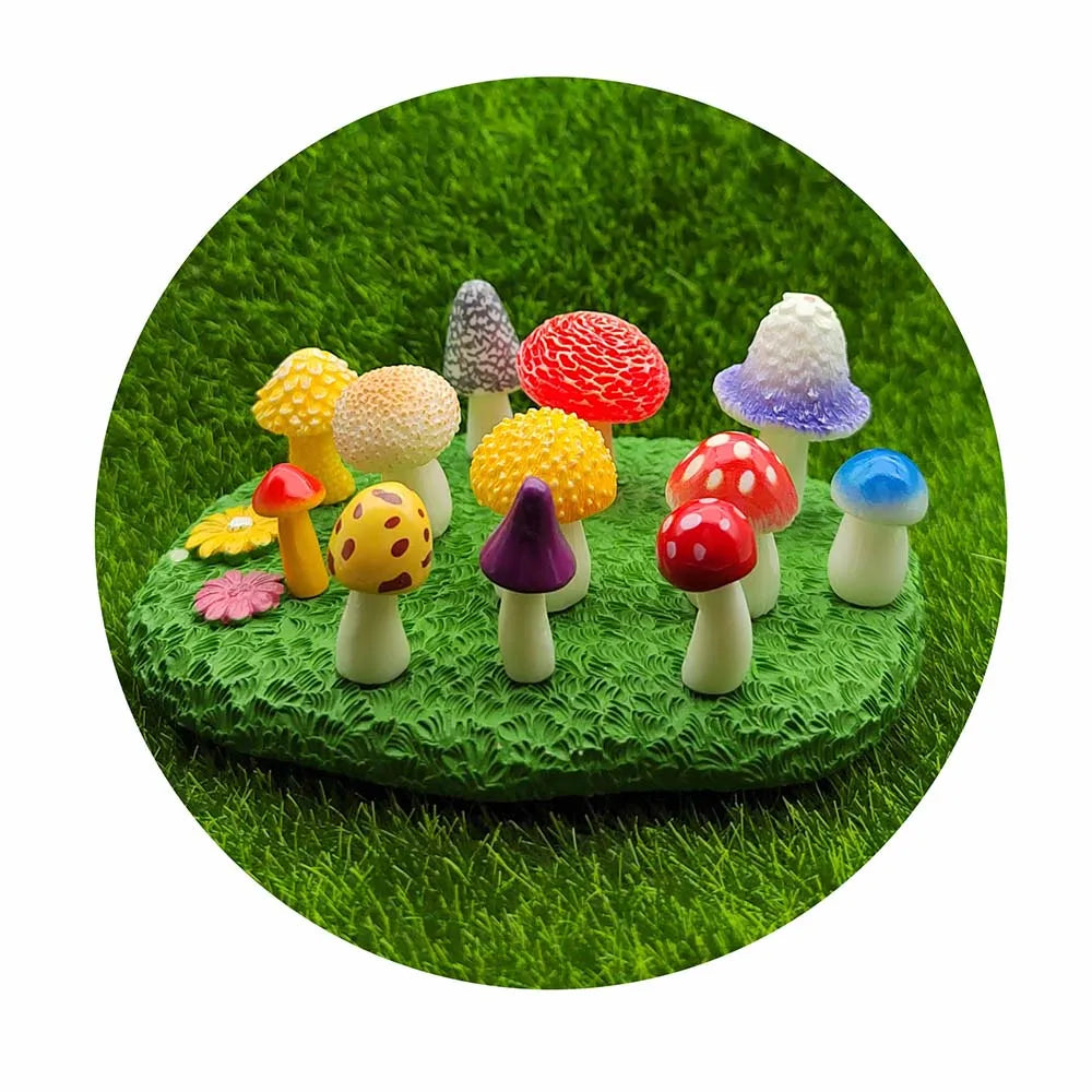 100Pcs Assorted Tiny Mushrooms Figurines Miniature Fairy Garden Colored Mushrooms Resin Figures for Landscape Craft Home Decor