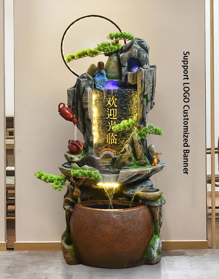 Chinese Zen Style Flowing Water Wealth Ornaments Circulating Water Rockery Fountain Feng Shui Living Room Water Feature