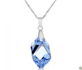 Luxury Water Drop Crystal Big Pendant Rhodium Plated Sterling Silver 925 Women Necklace