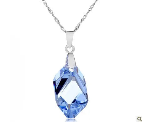 Luxury Water Drop Crystal Big Pendant Rhodium Plated Sterling Silver 925 Women Necklace