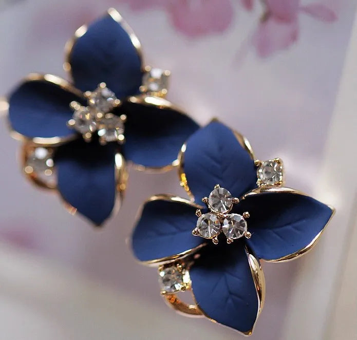 Korean Camellia Flower Earrings for Women Baolan Stereo Grinding Ear Clamp Gold Plated for Parties-KER695