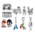 Designer Charms 925 Sterling Silver Rock & Hip Hop Beads Microphone Skull Guitar Pendant Jewelry Fit Women Bracelets Necklace