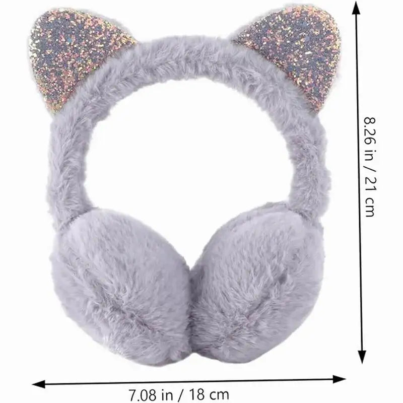 Winter Warm Sequins Kids Earmuff Cute Cat Winter Warm Outdoor Ear Covers Headband Fur Earmuffs