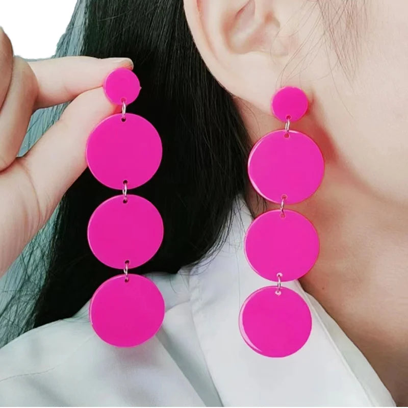 8 Colors Acrylic Trendy Jewelry Women's round Dots Long Tassel Drop Earrings Hyperbole Accessories
