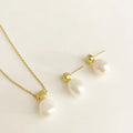 925 Sterling Silver Freshwater Pearl Necklace Earring Set Fine Jewelry Gold Plating Geometric Vintage Link Stylish Old World
