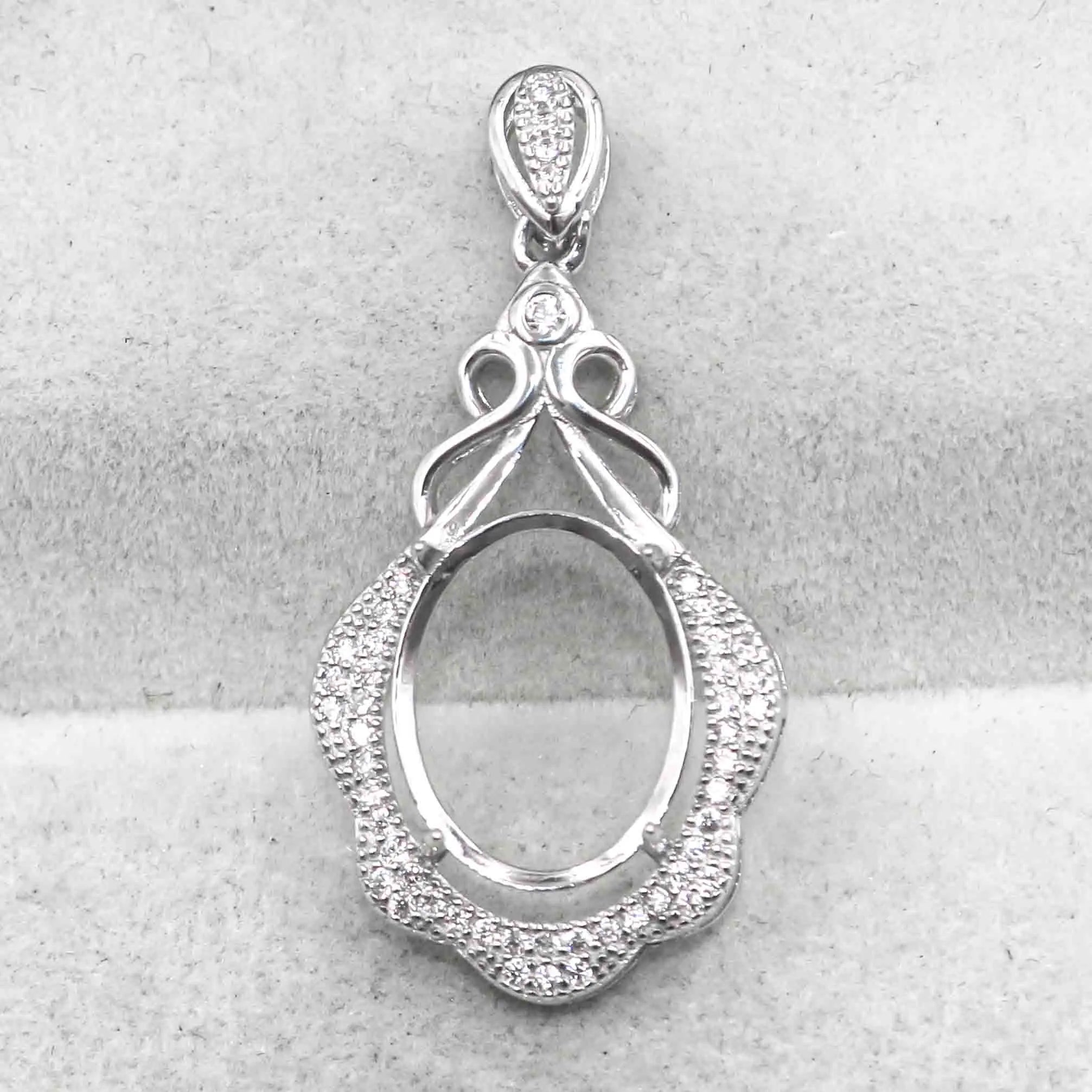 Sterling Silver 11*14mm Semi Mount Pendant Empty Frame Blank Support Setting S925 Base Holder Without Center Stone for DIY Inlay