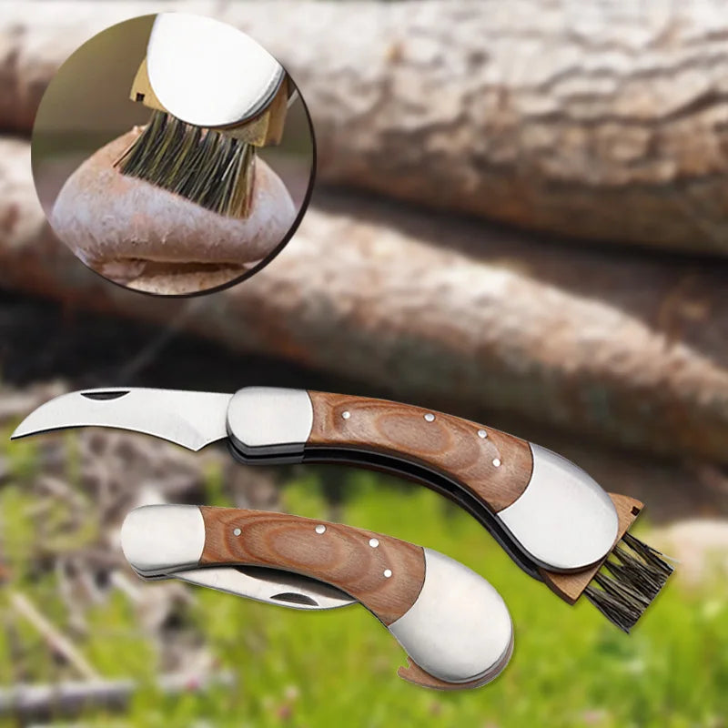 Industrial Folding Mushroom Knife Brush 3cr14 Steel Blade Pakka Wood Handle Pocket Design Environmentally Friendly OEM Logo