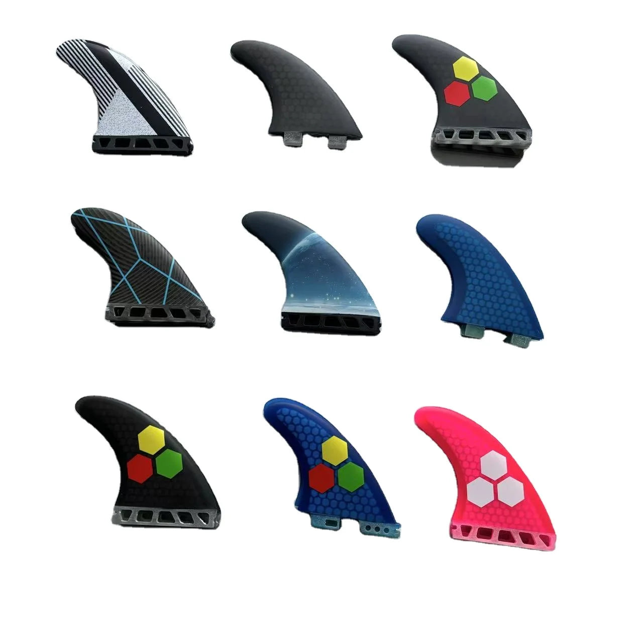Multicolored  Honeycomb Tri Fin Carbon Fiberglass Surf Board Fins for Sale