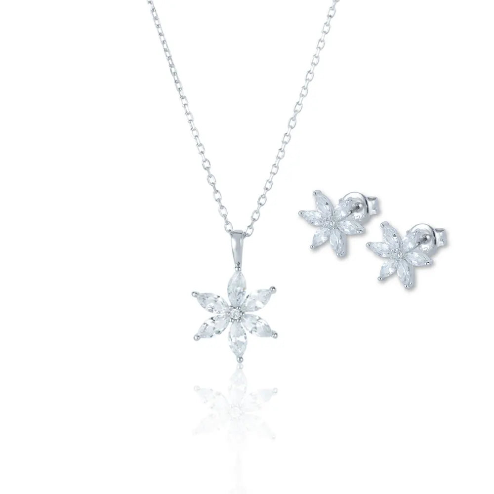 Ladies Gold Plated Set 2021 Crystal Daisy Flower Luxurious Zircon Women 925 Sterling Silver Sets Fine Jewelry