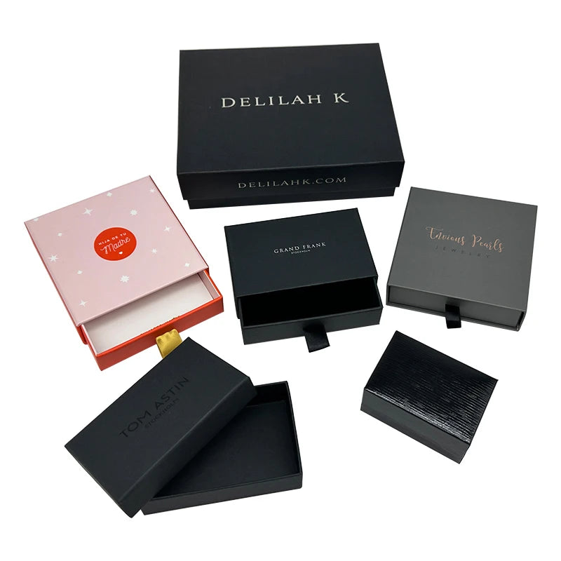 High-End Custom Luxury Sliding Box Small Cardboard Jewelry Packaging Box Pink Rigid Hard Paper Drawer Gift Box With Logo
